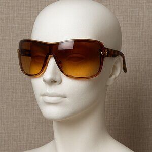 Steve Madden Shield Sunglasses 86113 GLD Tortoise Gold Amber Lens